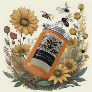 Brown Bumble Bee Damask Save the Date Label