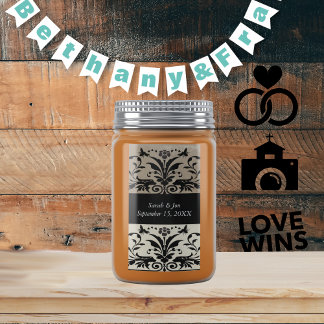 Brown Bumble Bee Damask Save the Date Label