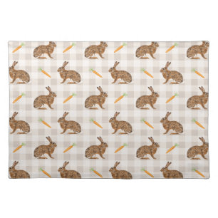 Brown Bunnies And Carrots Beige Hare Pattern Cloth Placemat