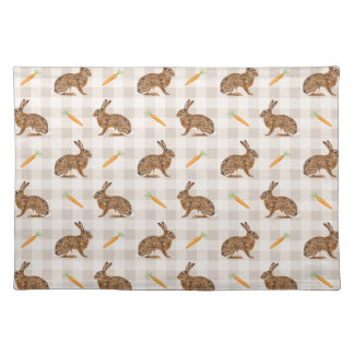 Brown Bunnies And Carrots Beige Hare Pattern Cloth Placemat