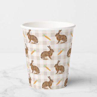 Brown Bunnies And Carrots Rustic Rabbit Pattern Paper Cups