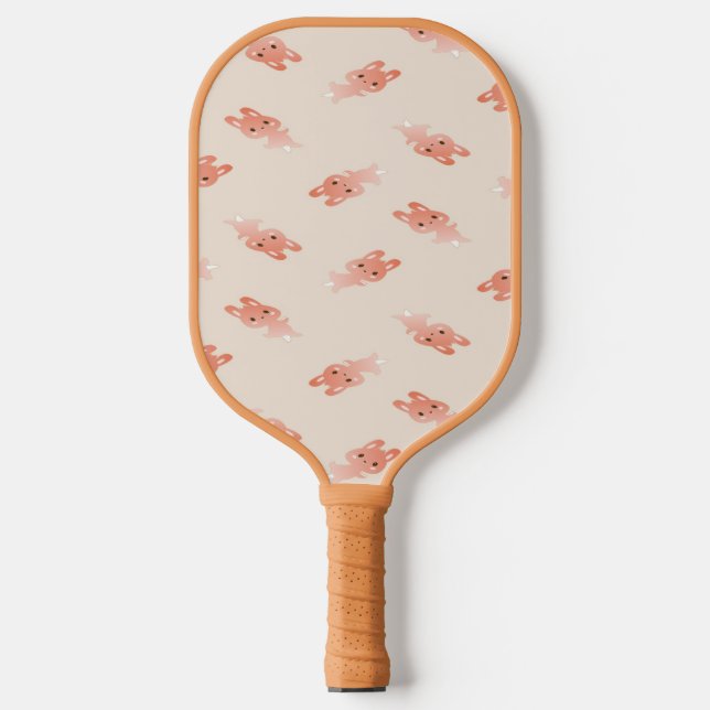 Brown bunnies on pink pickleball paddle (Front)