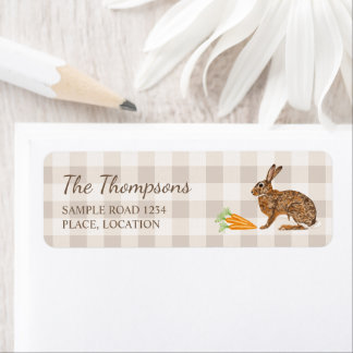 Brown Bunny And Carrots Beige Gingham Easter Label