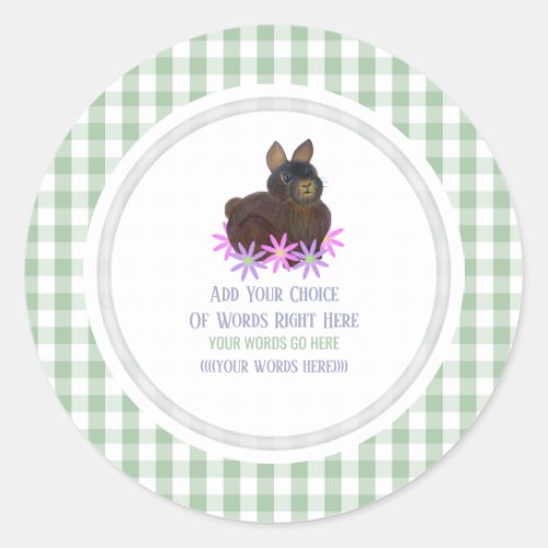 Brown Bunny Daisy And Gingham Classic Round Sticker