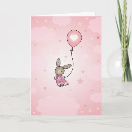 Brown Bunny in Pink Birthday Card