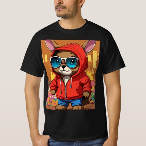 Brown Bunny in Red Hoodie  Sunglasses  T_Shirt