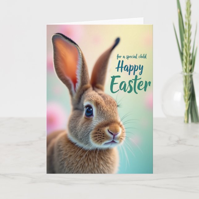 Brown Bunny Pastel Easter Card (Front)