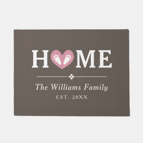 Brown Bunny Paw Prints Pink Heart Home Family Name Doormat