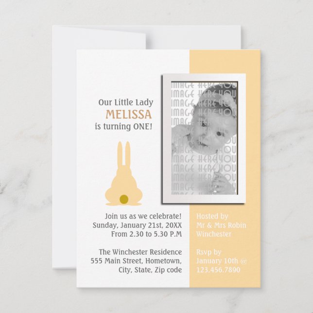 Brown Bunny Photo Birthday Invitation (Front)