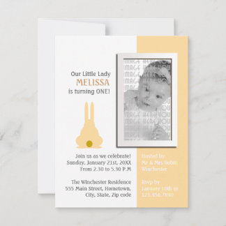 Brown Bunny Photo Birthday Invitation