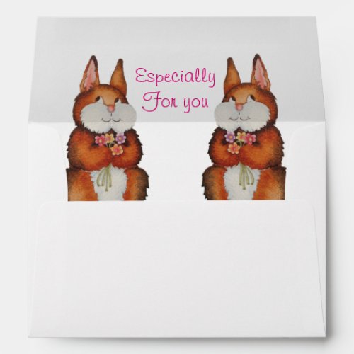 brown Bunny rabbit colorful flowers cute design Envelope