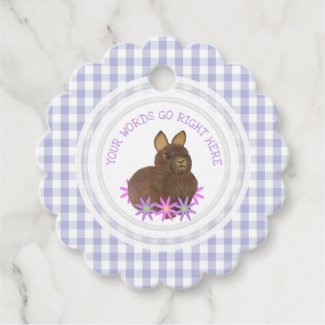 Brown Bunny Rabbit Gingham Personalized Favor Tags