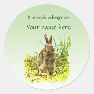 Brown Bunny Rabbit Green Grass Bookplate