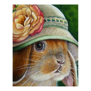 Brown Bunny Rabbit in Spring Bonnet Art 16x20 Poster