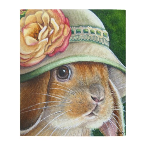 Brown Bunny Rabbit in Spring Bonnet Watercolor Art