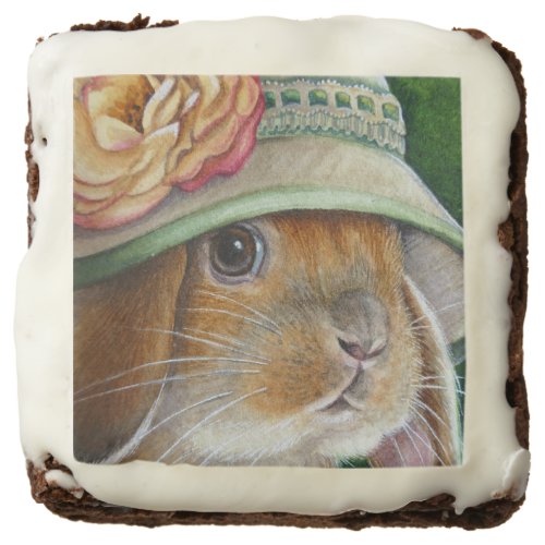 Brown Bunny Rabbit in Spring Bonnet Watercolor Art Brownie