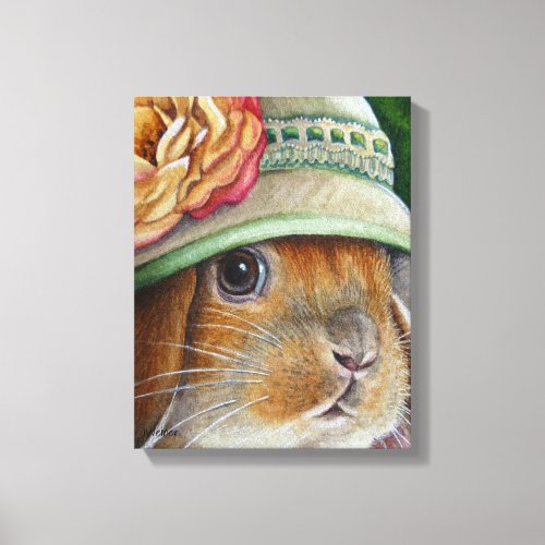 Brown Bunny Rabbit in Spring Bonnet Watercolor Art Canvas Print