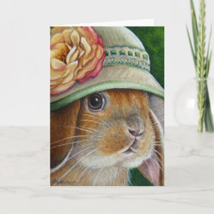Brown Bunny Rabbit in Spring Bonnet Watercolor Art Card