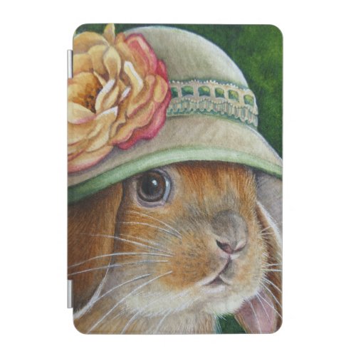 Brown Bunny Rabbit in Spring Bonnet Watercolor Art iPad Mini Cover