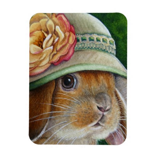 Brown Bunny Rabbit in Spring Bonnet Watercolor Art Magnet