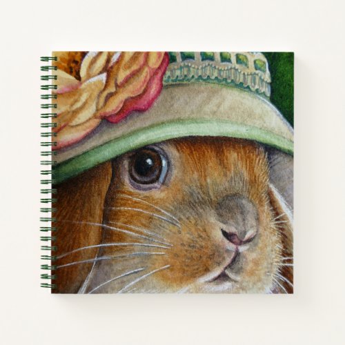 Brown Bunny Rabbit in Spring Bonnet Watercolor Art Notebook