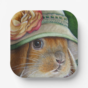 Brown Bunny Rabbit in Spring Bonnet Watercolor Art Paper Plates