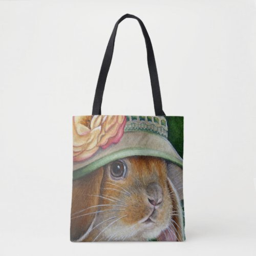 Brown Bunny Rabbit in Spring Bonnet Watercolor Art Tote Bag