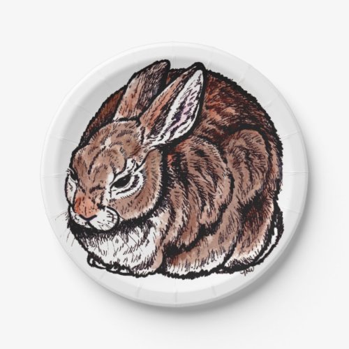 Brown Bunny Rabbit Nature Pen Ink Animal Drawing Paper Plates