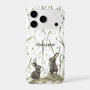 Brown Bunny Rabbits White Floral iPhone 17 Pro Case