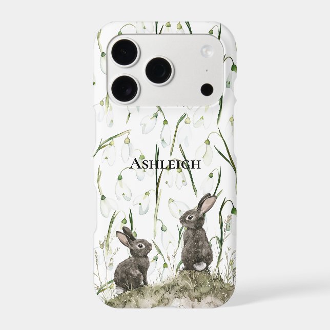 Brown Bunny Rabbits White Floral Case-Mate iPhone Case (Back)
