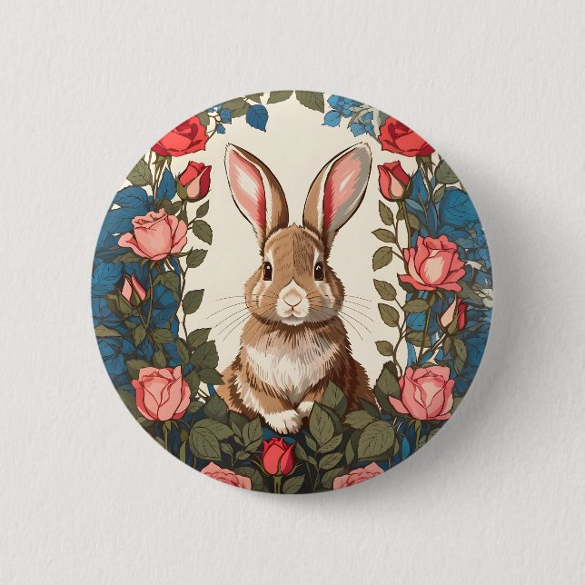 Brown Bunny Rose Garden Button (Front)