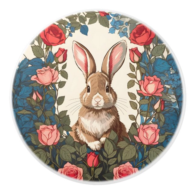 Brown Bunny Rose Garden Ceramic Knob (Front)