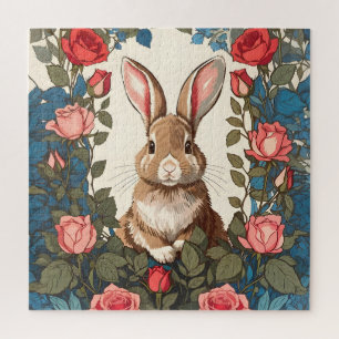 Brown Bunny Rose Garden Jigsaw Puzzle