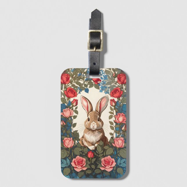 Brown Bunny Rose Garden Luggage Tag (Front Vertical)