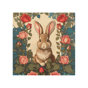 Brown Bunny Rose Garden Wood Wall Art