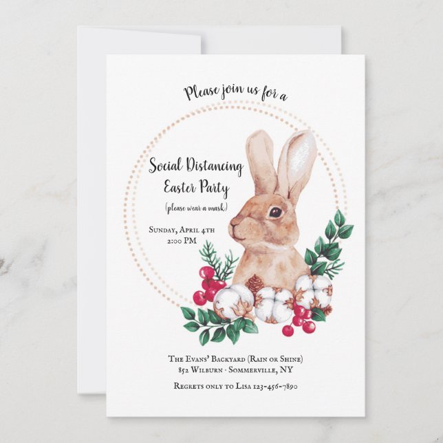 Brown Bunny Social Distancing Easter Party Invitation (Front)