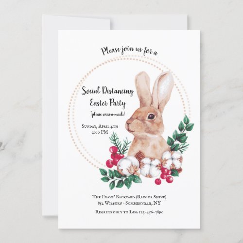 Brown Bunny Social Distancing Easter Party Invitation