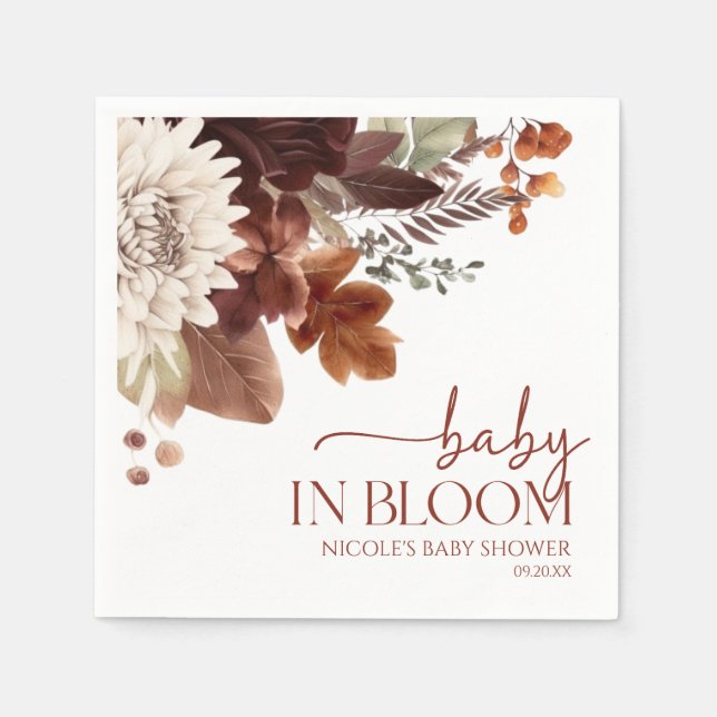 Brown Burgundy Baby In Bloom Floral Baby Shower Napkins (Front)