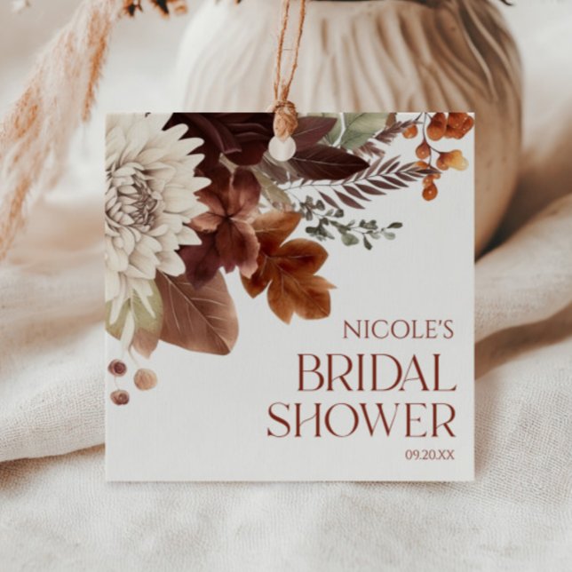 Brown Burgundy Fall In Love Floral Bridal Shower Favor Tags (Creator Uploaded)