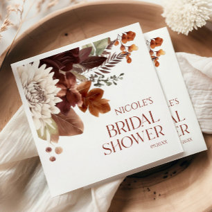 Brown Burgundy Fall In Love Floral Bridal Shower Napkins