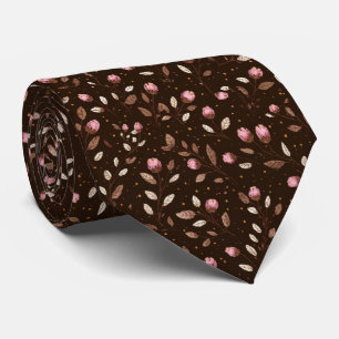 Brown Burgundy Floral Wedding Groomsmen Groom Neck Tie