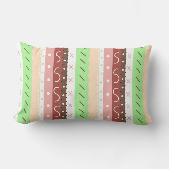 Brown, Burgundy, Green and Mauve Whimsical  Lumbar Pillow (Front)
