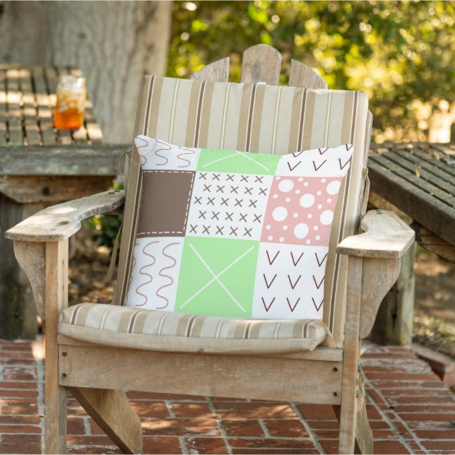Brown, Burgundy, Green and Mauve Whimsical  Outdoor Pillow (Chair)