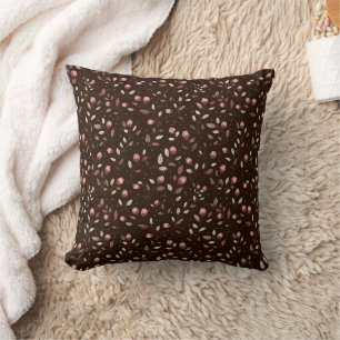 Brown Burgundy Pink White Floral Botanical Boho Throw Pillow