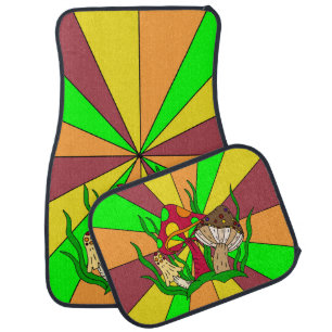 Brown Burgundy Retro Pop art Style Mushroom Car Floor Mat