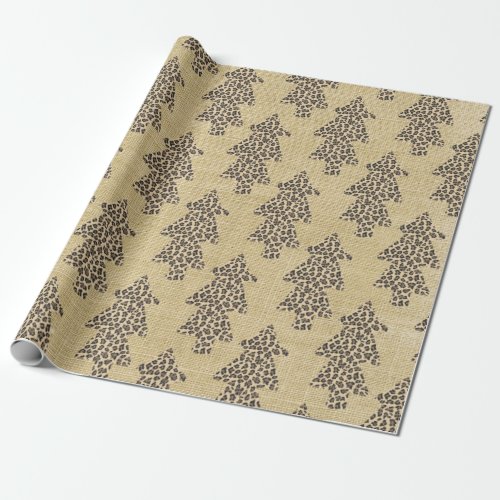 Brown Burlap and Leopard Animal Print Trees Wrapping Paper