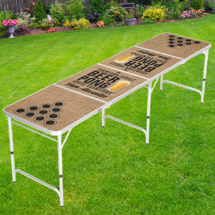 Brown Burlap Brew Battle Champions w/ Team Names Beer Pong Table