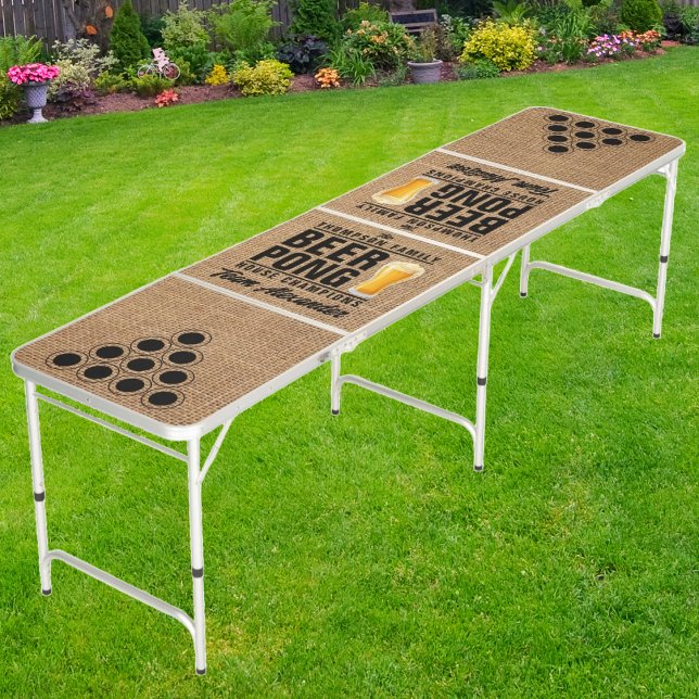 Brown Burlap Brew Battle Champions w/ Team Names Beer Pong Table (Creator Uploaded)