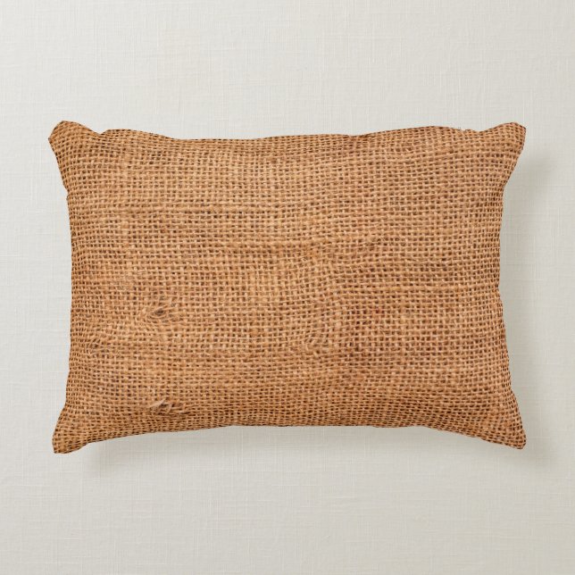 Brown burlap cloth background or sack cloth accent pillow (Front)