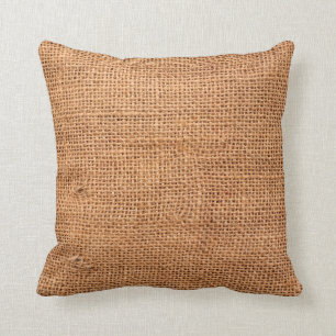 Brown burlap cloth background or sack cloth throw pillow
